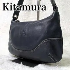 Kitamura レザー ワンショルダーバッグ 本革 シボ革 肩掛け 紺 上品のサムネイル