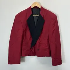 【一点物】バイカラー ショート丈 テーラードジャケット ボルドー レトロ古着