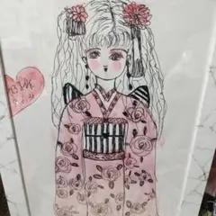松原亜実、「ものおもい」、希少画集・額装画、日本製・新品額縁にて