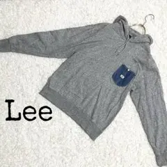 綿100% 【リー】デニムポケット付パーカー グレー × インディゴブルー M