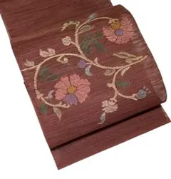 帯屋捨松 夏帯 八寸名古屋帯 松葉仕立 正絹 花唐草 唐花 未使用 イ7023 