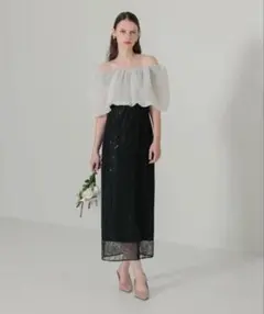 leja 2WAYオフショルダーパフスリーブIラインワンピースドレス