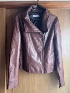 ブラウン レザー ダブルライダースジャケット