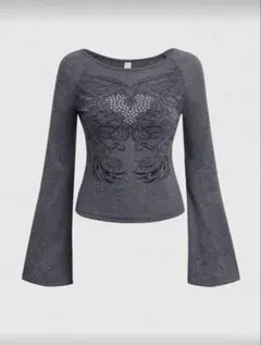 刺繍入りグレー長袖トップス y2k ROMWE