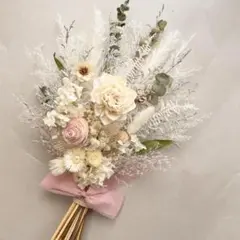 ドライフラワー ウェディングブーケ ブートニア付き 韓国風 ホワイト ピン結婚式