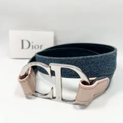 【美品】Dior バックルベルト　CDロゴ　シルバー　デニム　75cmのサムネイル
