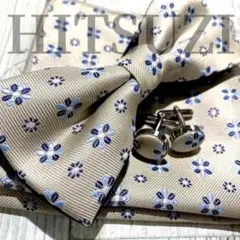 蝶ネクタイ チーフ　カフス　小花柄　ベージュ　結婚式　披露宴　小物　1yB