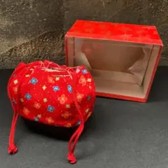 浴衣 ゆかた 和装 バッグ 巾着 赤 花模様 カゴ 籠 ちりめん 縮緬 未使用