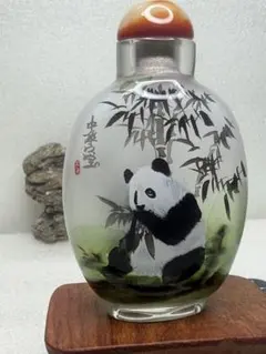 内絵鼻煙壺 パンダ図 手描き ガラス製 飾り物 中国伝統工芸