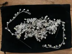 ウェディングヘッドドレス(袋付き) 花モチーフ ビーズ装飾