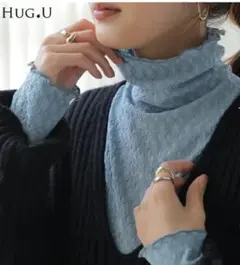 ストレッチ タートルネック 秋 冬 HUG.U　アッシュブルー