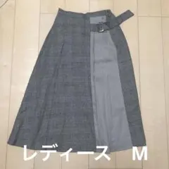 グレー系 チェック　プリーツ　スカート　ロング　レディース　M