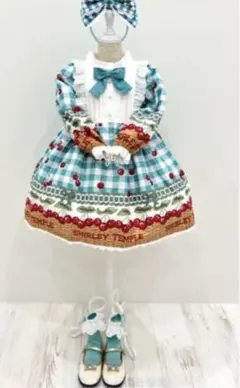 シャーリーテンプル　ギンガムチェリーバスケットプリントワンピース 140
