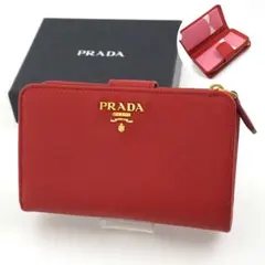✨未使用展示品✨　PRADA ミニ財布　サフィアーノレザー　二つ折り　L字　赤色