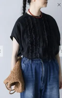 新品タグ付き　かぐれ　リネンフリルフレンチシャツのサムネイル