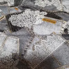 デニム風レースプリントコットン生地