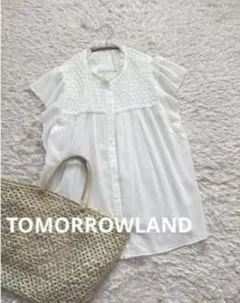 美品★トゥモローランド 2024 白 コットンクレープフリルスリーブブラウス