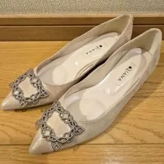 ダイアナ フラットシューズ 日本製 ビジュー ラメ スエード 23.5cm 肌色