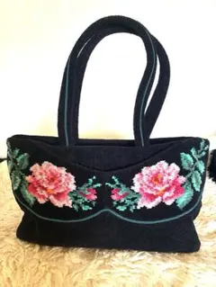 FEILER 花柄刺繍 ハンドバッグ 黒