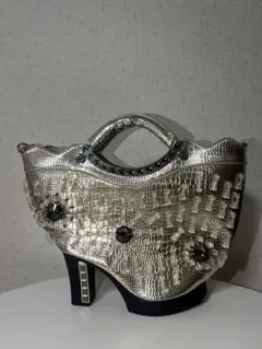 シルバー クロコダイル風 ハンドバッグ