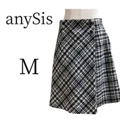 ★美品 anySis エニィスィス 白黒チェック ひざ丈 フレアスカート M