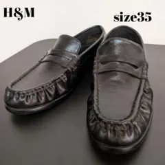 H&M 黒 ギャザー入りソフトモカシン ローファー size35号のサムネイル