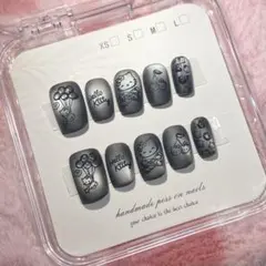 現品 S ネイルチップ 地雷系 ネコ 黒 y2k 韓国 量産型