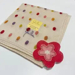 Sybilla シビラ ドット柄 大判 ハンカチ 綿100% 日本製 ロゴ刺繍