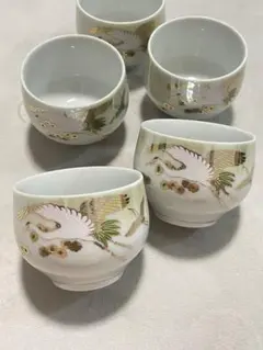 陶器製 湯飲み 5個セット 鶴の絵柄 バラ売り可能