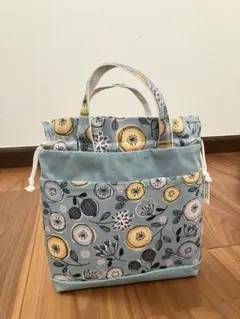 〈匿名配送〉ハンドメイド 巾着トートバッグ 花柄 ブルー