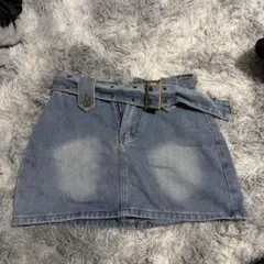 ライトブルーデニムベルト付きミニスカート