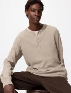 ユニクロワッフルヘンリーネックTシャツM 新品