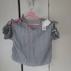 ストライプ オフショルダー Vネック トップス