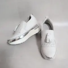 【未使用級】 heimish 厚底スリッポン 白 フリンジ インヒール 24cm