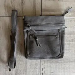 グレー レザー ショルダーバッグ 中型