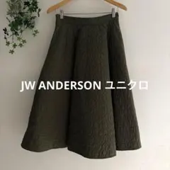 ユニクロ　キルト　フレアスカート　カーキ　ロング