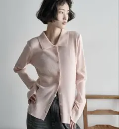 THE YOn ボルドー リブニットポロカーディガン ピンク