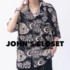 ジョンズクローゼットマルチパターン レーヨン 総柄 オープンカラーシャツ L