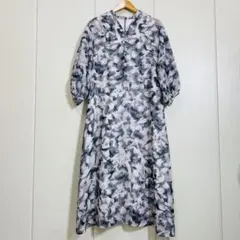 美品 UNTITLED アンタイトル リーフプリント シフォンワンピース 42