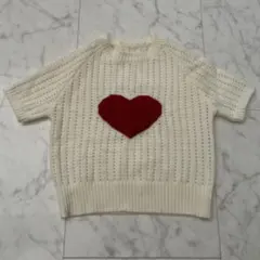 クリーム色 ハート柄 半袖ニット　130から〜140センチ