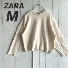 【ZARA ザラ】ニット コットン混 クルーネック シンプル オフホワイト M