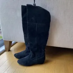 黒スエード調ニーハイロングブーツ インヒール有り