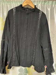 sm2 フリルスタンドカラーレース　ブラウス　ブラック　フリー