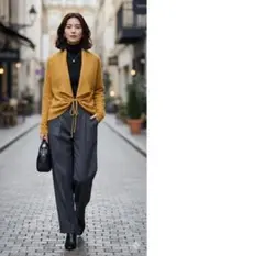 niko and...　ニコアンド　ニット ドレープカーディガン　からし色