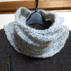 sale 新品 手編み ふわふわネックウォーマー グレーモヘア 少し大きめ