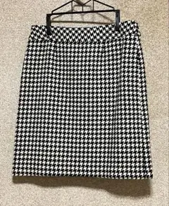 ハウンドトゥース タイトスカート ひざ丈 ブラックホワイト