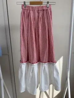 赤と白のチェック フレアスカート Sサイズ