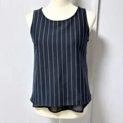 CECIL McBEE 【M】ストライプ柄 レイヤード ノースリーブ ネイビー