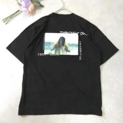 背景プリント　tシャツ　黒BLACK　メンズL相当