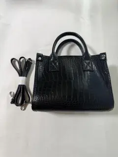 JACONO JACONO クロコ型押し エナメルバッグ ブラック イタリア製